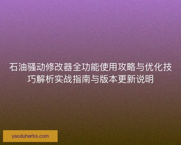石油骚动修改器全功能使用攻略与优化技巧解析实战指南与版本更新说明